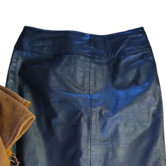 VTG 80s BB Dakota Black Leather Mini Skirt SZ 7 High Waist Moto Grunge Goth - Picture 3 of 12